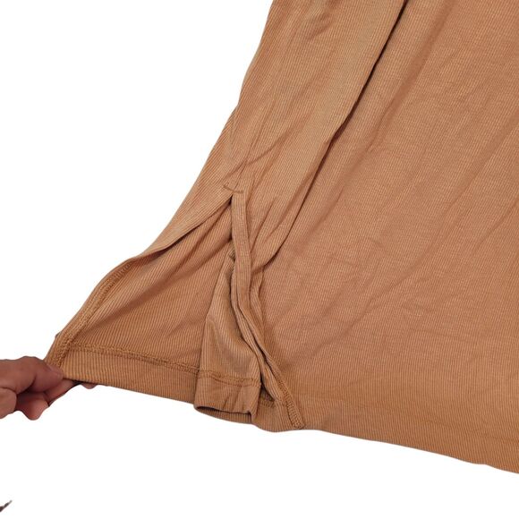 Daily Ritual Women's Fine Rib Ruched Keyhole Maxi Dress Brown Size XX-Large - Picture 7 of 12